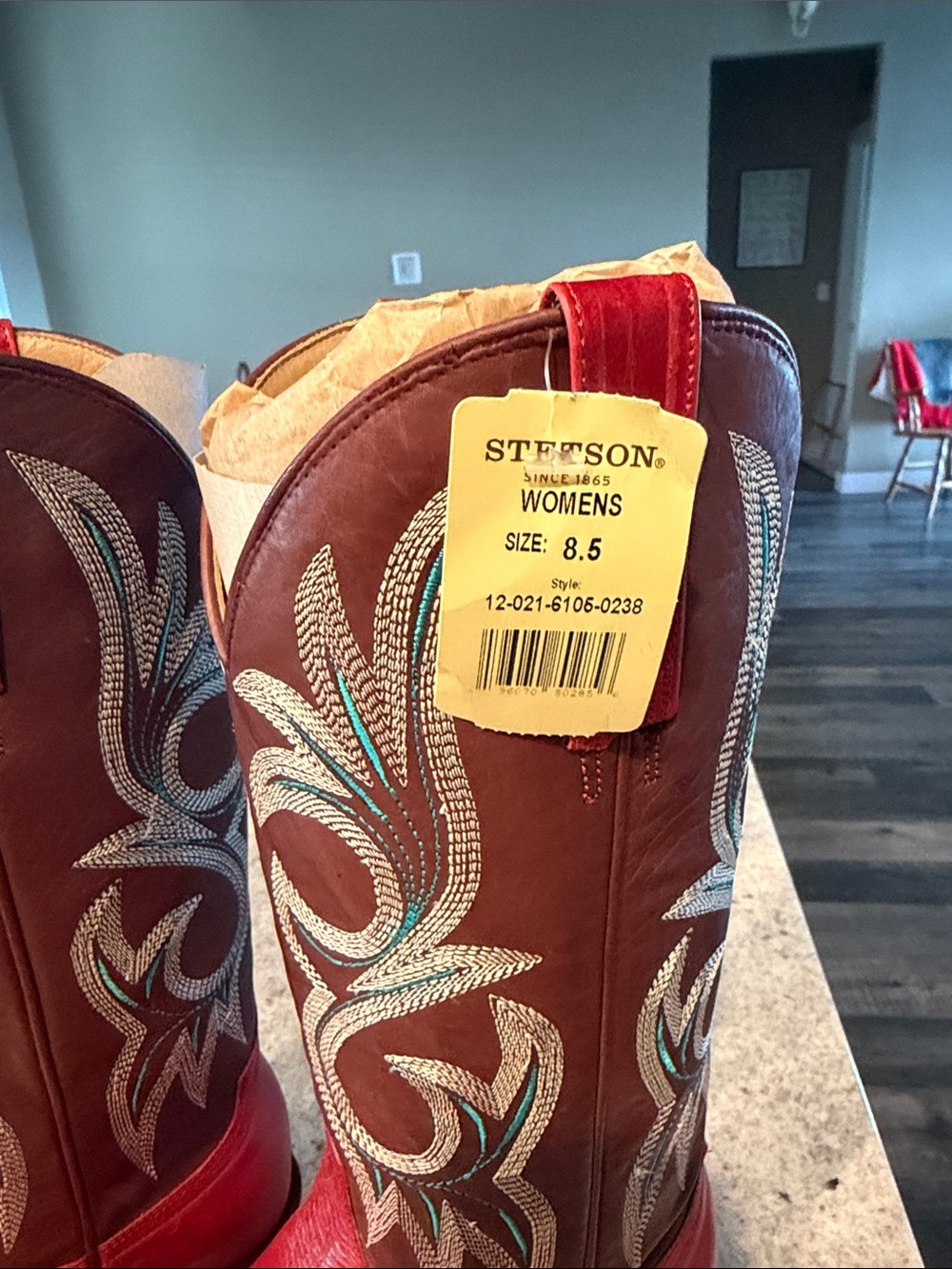 Stetson Red and Brown Women's Embroidered Cowboy Boots